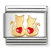 Nomination Composable Classic Link 030285/70 Two Cats with Red Hearts in 18K Gold
